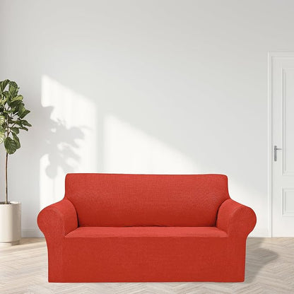 Cupuamon 2026 New Stretch Loveseat Sofa Slipcovers Couch Cover for 2 Cushion Furniture Protector Sofa Covers with Elastic Bottom Jacquard Fabric Small Checks for Pets, Kids - Pureed Pumpkin