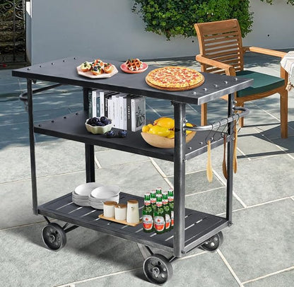 Industrial 3 Tier Rolling Utility Storage Cart Wine Beverage, Metal Wine Rack with Wheels Kitchen Bar Dining Room Tea Wine, Serving Cart