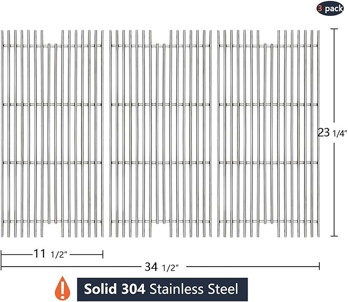 Hongso 304 Stainless Steel Grid Grates 54911 Replacement for VGBQ 30" T Series, VGBQ 41" T Series, VGBQ 53" T Series, VGBQ300T, VGBQ0302T, VGBQ3002RT, VGBQ4103RT Gas Grill, 23 1/4" x 11 1/2", 3 Pack