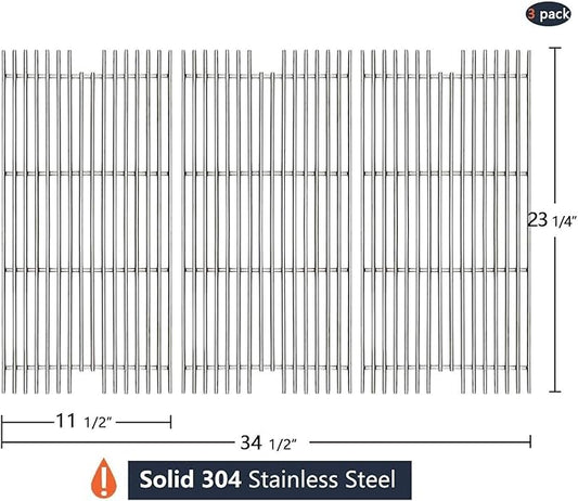 Hongso 304 Stainless Steel Grid Grates 54911 Replacement for VGBQ 30" T Series, VGBQ 41" T Series, VGBQ 53" T Series, VGBQ300T, VGBQ0302T, VGBQ3002RT, VGBQ4103RT Gas Grill, 23 1/4" x 11 1/2", 3 Pack