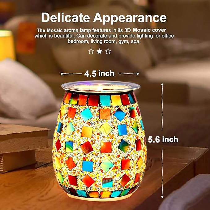 Dicimi Stained Glass Wax Warmer – Candle Lamp with Timer (2/4/8/10H+24H Cycle), Adjustable Heat/Light, 2-in-1 Melter & Night Light, Gift for Mom