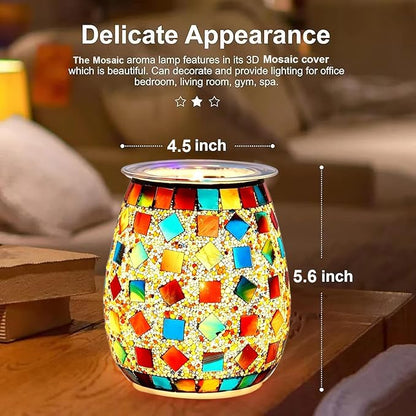Dicimi Stained Glass Wax Warmer – Candle Lamp with Timer (2/4/8/10H+24H Cycle), Adjustable Heat/Light, 2-in-1 Melter & Night Light, Gift for Mom