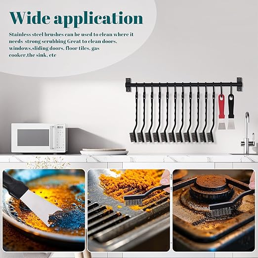 30 PCS Mini Wire Brush Stainless Steel Brush Set，Masonry Brush Wire Bristle for Cleaning Welding Slag and Rust，Curved Handle Brush (Stainless Steel, 30)