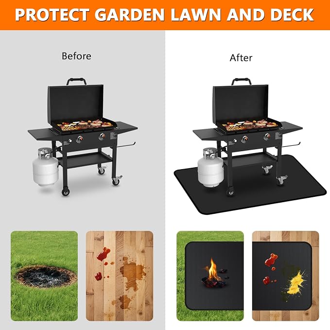 75 x 40 inch Under Grill Mats for Blackstone - Large Fireproof Grill Mat for Deck Protector, Double-Sided Waterproof Oil-Proof BBQ Floor Matt for Blackstone Griddle Accessories