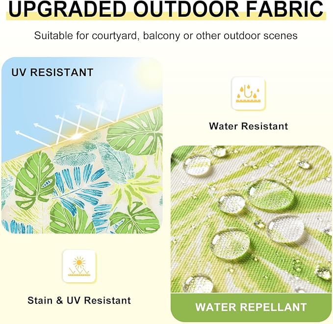 downluxe Outdoor Chair Cushions Set of 4 for Patio Furniture, Water-Resistant Square Patio Chair Cushions with Ties, High Density Foam Outdoor Seat Cushion, 18.5" X 16" X 3", Tropical Green Leaves
