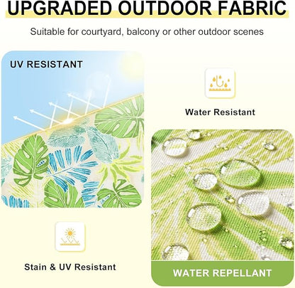 downluxe Outdoor Chair Cushions Set of 4 for Patio Furniture, Water-Resistant Square Patio Chair Cushions with Ties, High Density Foam Outdoor Seat Cushion, 18.5" X 16" X 3", Tropical Green Leaves