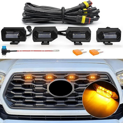 TOP-MAX Upgraded 4PCS Grill Lights for 2020 2021 2022 2023 Toyota Tacoma Off Road and TRD Sport OEM Grill, Tacoma Grill Accessories Replacement LED Warning Lights with Fuse (Amber Light/Smoked Lens)