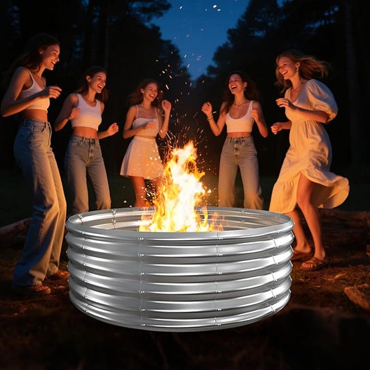 Camp Fire Ring Pit, Large Round Galvanized Steel Fire Pit, Heavy Duty Steel Fire Pit for Backyard, Camping, Bonfire (4x4x1.5 FT)