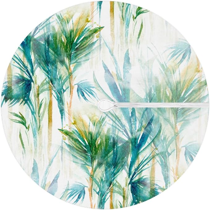 Fitted Round Tablecloth with Umbrella Hole and Zipper Tropical Trees Outdoor Elastic Table Cloth 36"-44" Oil-Proof Waterproof Abstract Tree Patio Table Cover for Picnic Party