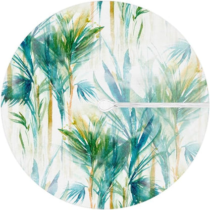 Fitted Round Tablecloth with Umbrella Hole and Zipper Tropical Trees Outdoor Elastic Table Cloth 36"-44" Oil-Proof Waterproof Abstract Tree Patio Table Cover for Picnic Party