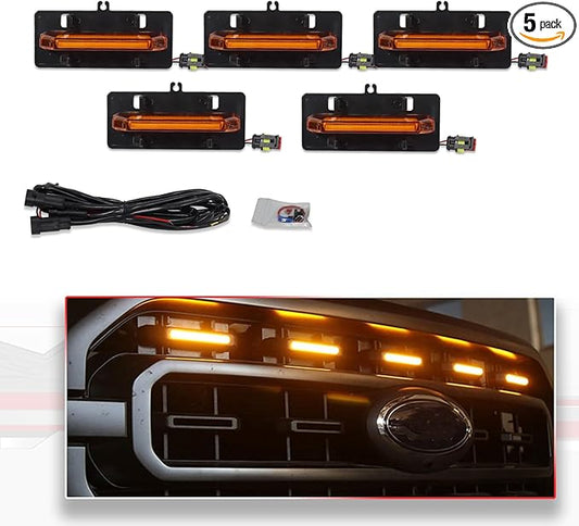 ‎MODIPIM 5PCS Amber LED Front Grille Lights For Ford F150 XL/XLT/XLT Sporting 2021-2023 Front Grill Amber Lens Running Light Kit with Wiring Harness