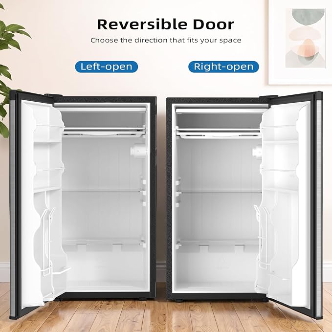 Antarctic Star 3.2 Cu.Ft. Compact Refrigerator,Single Door Mini Fridge with Adjustable Thermostat,Low noise for Apartment,Dorm,Office,STEEL