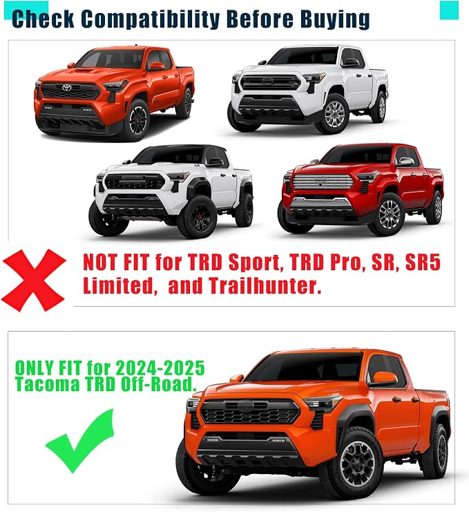 Amber Grille Lights + No-Drill Mud Flaps Combo for Toyota Tacoma 2024-2025 TRD Off-Road