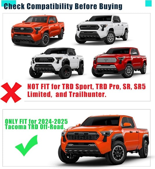 White Grille Lights + No-Drill Mud Flaps Combo for Toyota Tacoma 2024-2025 TRD Off-Road