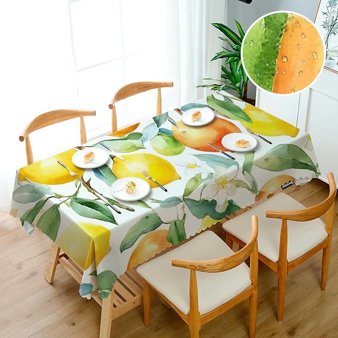 Swono Lemon 52"X70" Oblong Table Cloth Summer Fruit Orange Lemon Wrinkle Free Table Cover Farmhouse Tablecloth for Home Restaurant Picnic Indoor Outdoor Dining