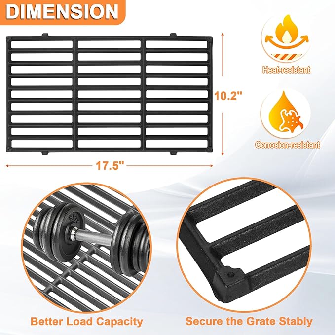 7637 Spirit II Grill Grates for Weber Spirit 2 Grill Parts GS4 Spirit II/I 200 SER E210 S210 E220,Webber Spirit 200/300(2025 Y) Replacement for Weber Grill Grate 7849 67022 69800 69799 Cast Iron 17.5"
