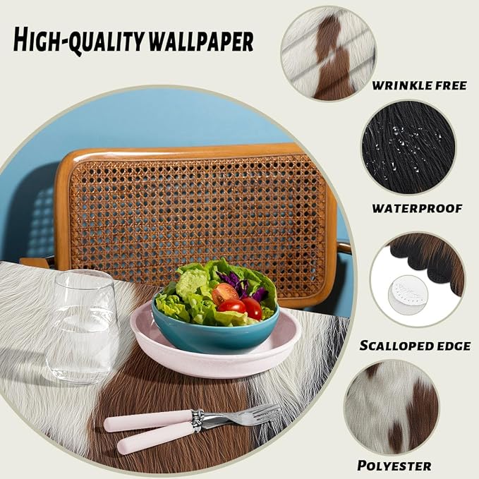 Cow Fur Table Cloth Brown White Spots Animal Fur Polyester Tablecloth Kitchen Table Cover for Dining BBQ Picnic Coffee Table 52 x 70 Inch 4-6 Seats