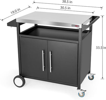 OuterMust Grill Table Outdoor Kitchen Cabinet, Moveable Outdoor Prep Table & Bar for Storage, Grilling and Pizza Oven, Multifunctional Silver & Black