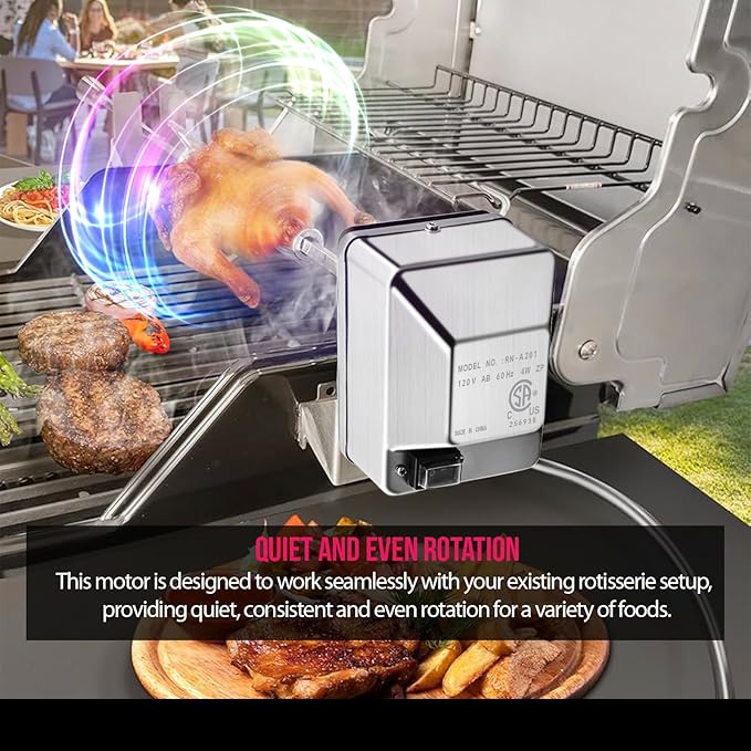 Heavy Duty 110V 4W Grill Electric Rotisserie Motor with Maximum 30lb Load Capacity and On/Off Switch, Universal Stainless Steel BBQ Grill Rotisserie Motor Accessories for Outdoor Rotisserie Cooker