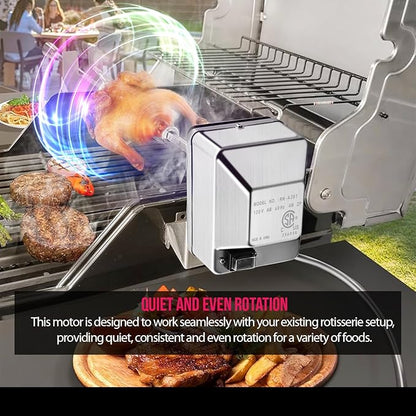 Heavy Duty 110V 4W Grill Electric Rotisserie Motor with Maximum 30lb Load Capacity and On/Off Switch, Universal Stainless Steel BBQ Grill Rotisserie Motor Accessories for Outdoor Rotisserie Cooker