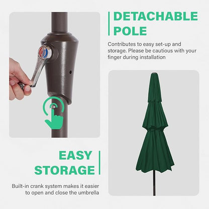 JEAREY 3 Tiers 9 FT Patio Umbrellas Outdoor Table Umbrella with Push Button Market Umbrella 8 Sturdy Ribs UV Protection Waterproof for Garden,Dark Green