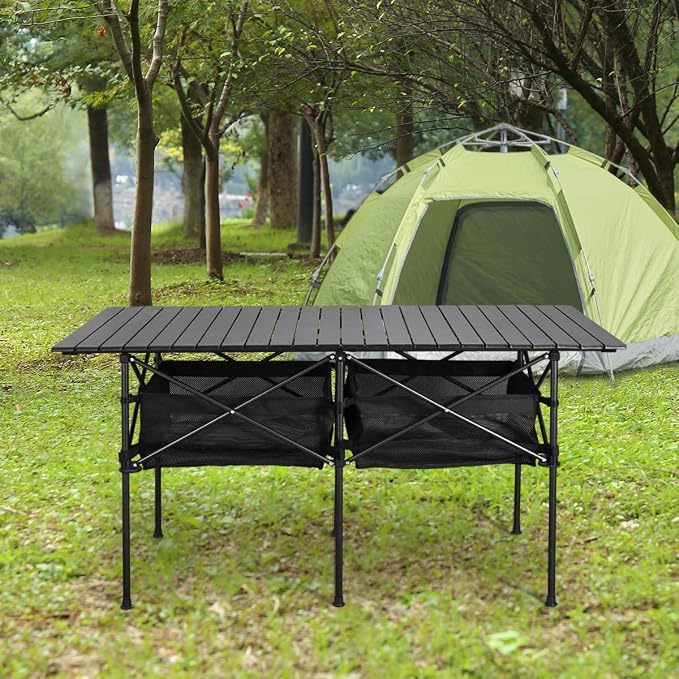 WUROMISE Sanny LargeOutdoor Folding Picnic Camping Table,55"X 27.56"Portable Aluminum Roll-up Table with Storage Carry Bag for RV Travel,Indoor,Outdoor,Camping, Beach,Backyard,BBQ,Party,Patio,Picnic