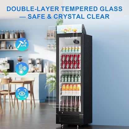 Antarctic Star Beverage Refrigerator, 9 Cu. Ft.Commercial Outdoor Beverage Cooler, Glass Door Display Refrigerator with 4 Adjustable Shelves, Drink Fridge for Restaurants, Bars and Retail Stores