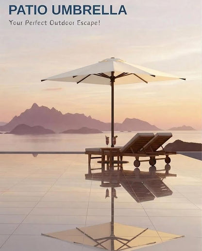 6.5x10FT Patio Umbrella, Outdoor Umbrella with Push Button Tilt and Crank, 8 Sturdy Ribs, UV Protection & Waterproof Market Umbrella for Pool, Backyard, Beach,Deck (Creamy-white)