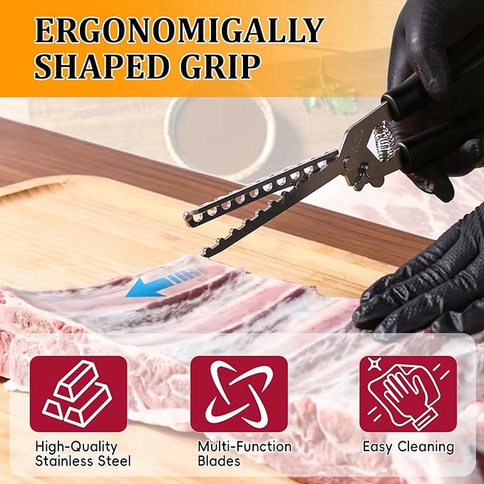 Stainless Steel Rib Membrane Remover – BBQ Rib Prep Kit with 2 Tweezers & Gloves – Effortless Ribs Skin Removal Tool for Chefs, Grilling & Home Cooking