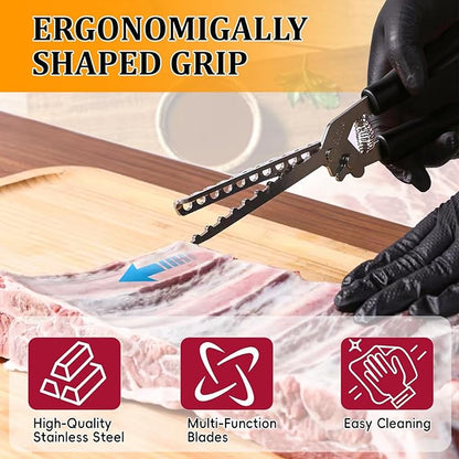 Stainless Steel Rib Membrane Remover – BBQ Rib Prep Kit with 2 Tweezers & Gloves – Effortless Ribs Skin Removal Tool for Chefs, Grilling & Home Cooking