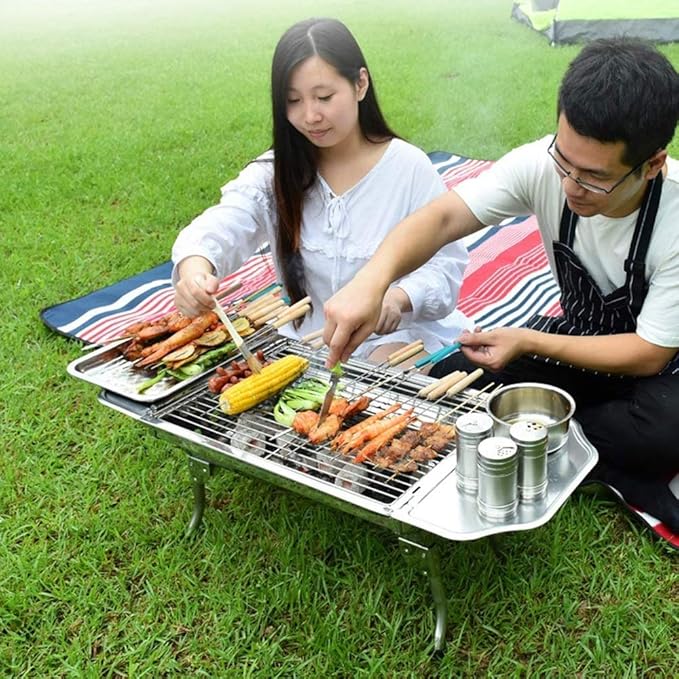 BBQ Grill Portable Barbecue Folding Grill,Stainless Steel Square Wood Stove, BBQ Grill Picnic Stove, Outdoor Mini Charcoal Stove