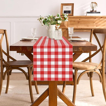 Italian Red Gingham Table Runner Red and White Checkered Party Decoration Christmas Baby Shower BBQ Picnic Home Kitchen Island Decor