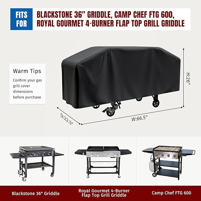 SHINESTAR Griddle Cover for Blackstone 36 Inch Griddle Without Hood, Heavy Duty Waterproof Flat Top Gas Grill Cover with Click-Close Straps, UV-Resistant BBQ Cover for More 4-Burner Griddle