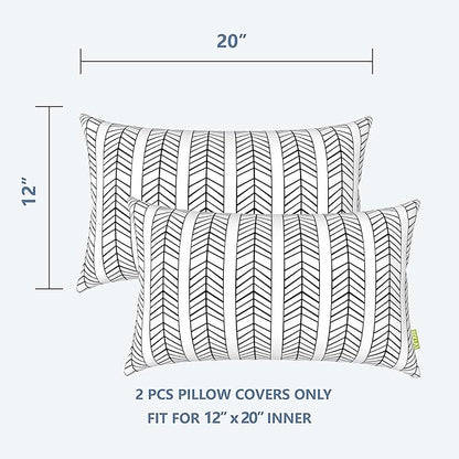 LVTXIII Outdoor Pillow Covers 12” x 20” Patio Lumbar Pillwo Cases Decorative Throw Pillowcase Shell for Couch Garden Furniture Use, Herringbone Black White, 2 Pack