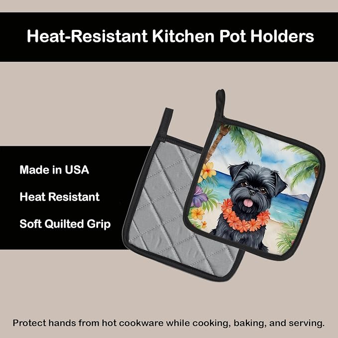 Caroline's Treasures Affenpinscher Luau Pair of Pot Holders Kitchen Heat Resistant Pot Holders Sets Oven Hot Pads for Cooking Baking BBQ, 7 1/2 x 7 1/2