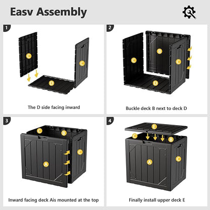 30 Gallon Outdoor Deck Box 4 Pack, Waterproof Resin Patio Storage Boxes with Lockable Lid, Small Outdoor Storage for Cushions, Accessories, Garden Tools, Indoor Outdoor Organizer, Black