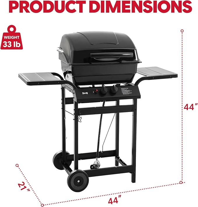 Feasto 2 Burner Propane Gas Grill with 26,500 BTUs Output, Porcelain-Enamel Main Body and Lid, Propane BBQ Grill with Warming Rack & Side Tables for Patio, Backyard, Poolside Gatherings
