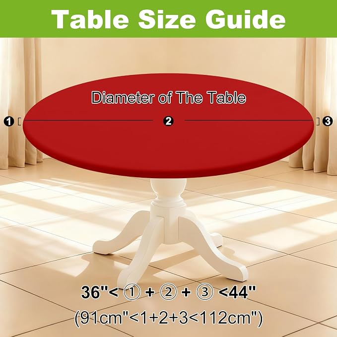 Smiry Round Spandex Tablecloth, Elastic Fitted Washable Tablecloths for 36"-44" Tables, Waterpoof Stretch Picnic Table Cover for Dining, Indoor and Outdoor, Red