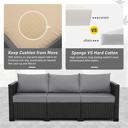 Rattan Star Patio Furniture Outdoor Couch Wicker Outdoor Furniture Patio Couch Deep Seat Sofa High Backrest with Waterproof Cover and Non-Slip Cushions, Grey