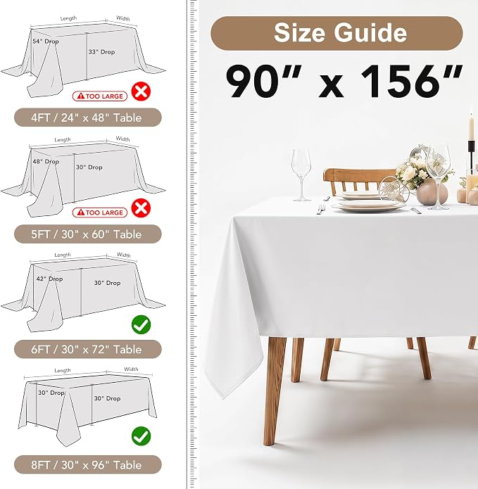 Fitable 6 Pack Yellow Tablecloths for Rectangle Tables, 90 x 156 Inch | Wrinkle & Stain Resistant, Washable Polyester Fabric Cloth Cover, For Wedding, Party, Banquet, Formal Events