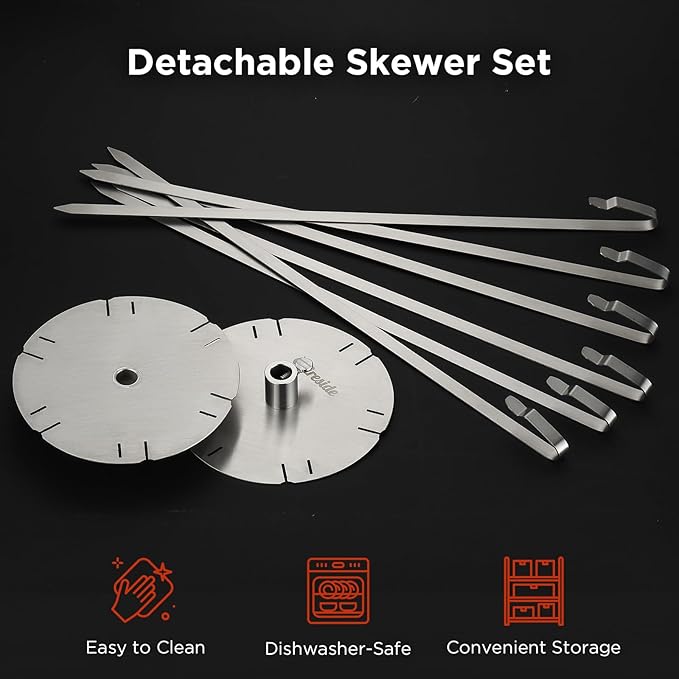 TURBRO Universal Grill Rotisserie Skewer Set, 304 Stainless Steel, Fits 1/2” or 3/8" Hexagon, 3/8" or 5/16" Square Spit Rods, Compatible with Most Grills, for Outdoor BBQ and Gatherings