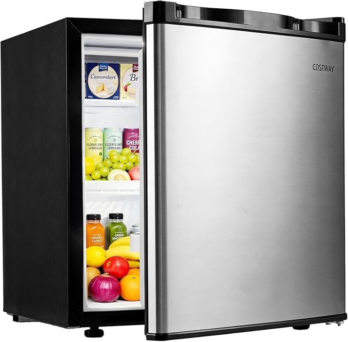 COSTWAY 1.7 Cu.Ft Mini Fridge, Compact Refrigerator w/Chiller Compartment, Adjustable Thermostat, Reversible Single Door & Low Noise, Small Refrigerator for Dorm, Office, Bedroom & Apartment (Silver)
