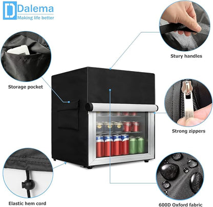 Mini Fridge Cover for Outside Small Beverage Refrigerator,17"Wx17"Dx22"H | Heavy Duty 600D,100% Waterproof,Dustproof,For Outdoor 1.7 Cu Ft Mini Wine Beer Drink Fridge,Black