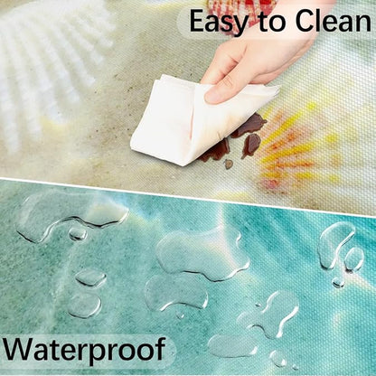 Fitted Round Tablecloth with Umbrella Hole and Zipper Starfish Coral Seashell Outdoor Elastic Table Cloth 36"-44" Oil-Proof Waterproof Summer Beach Patio Table Cover for Picnic Party