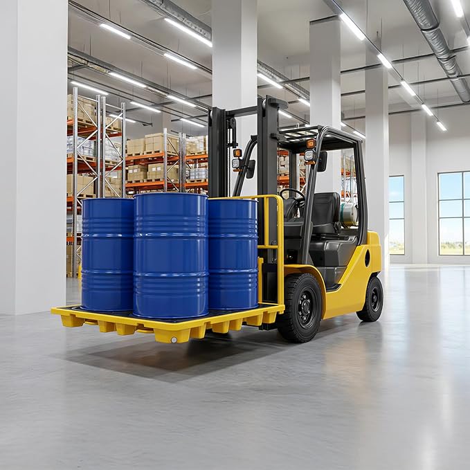 4-Drum Spill Containment Pallet | 51"x51"x6" Heavy-Duty Polyethylene Tray with Drain | Anti-Slip & Detachable Secondary Containment for Industrial 55-Gallon Storage
