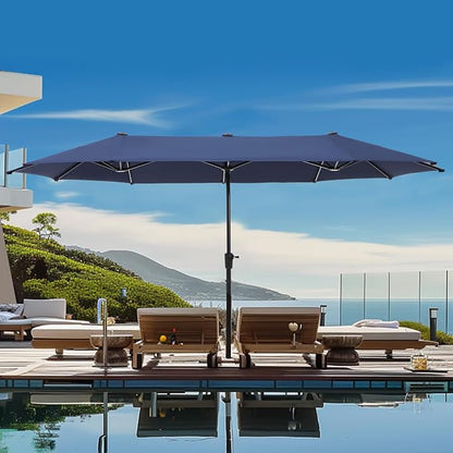 GREEN PARTY 13 ft Outdoor Patio Umbrella, Large Rectangular Table Umbrellas | Double-Sided, UV & Fade Resistant Canopy for Deck Poolside Garden Backyard, Market Umbrella with Crank & 1.5" Pole, Navy Blue