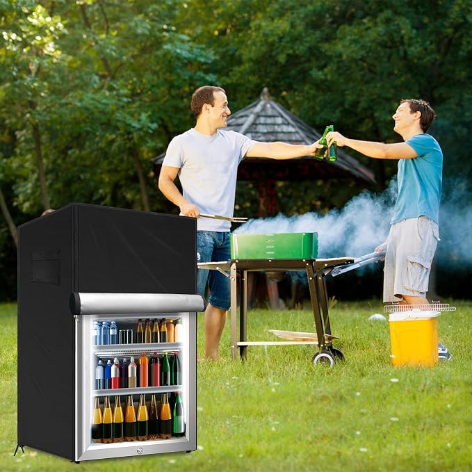 Outdoor Refrigerator Cover Dustproof Freezer for Protecting Upright Freezers/Beverage Refrigerator Compact 3.0 Cubic Foot Freezer Covers Outdoor (Black, 22" x 23" x 34")