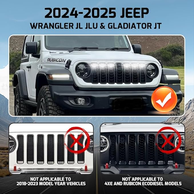 6PCS Grill Lights Fit for Jeep Wrangler 2024 2025, Front Bumper Grille Light Daytime Running Light (White)