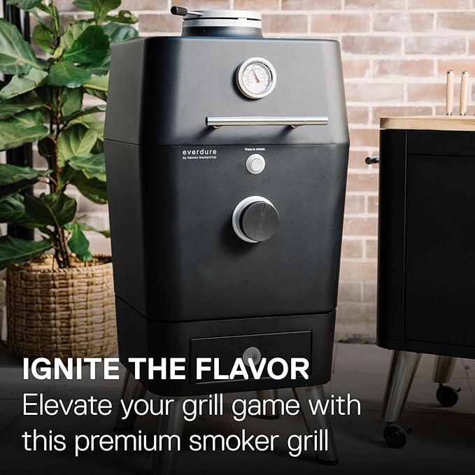 Everdure K1 Kamado Smoker Grill – Grill, Slow Smoke, Roast, Bake, or Make Pizza – Premium Outdoor Charcoal Grill with Large Cooking Surface, Create Flavorful, Smoky, Tender Results, Cover Included
