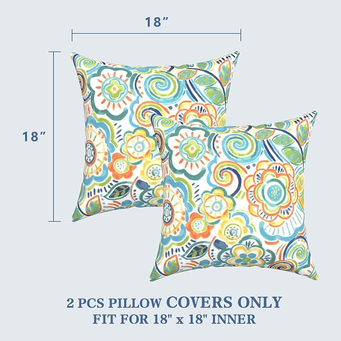 LVTXIII 2 Pack Outdoor Pillow Covers ONLY 18x18 Inch, Water-Repellent Square Decorative Cushion Covers for Patio Furniture, Garden, Sofa, Flower Blue